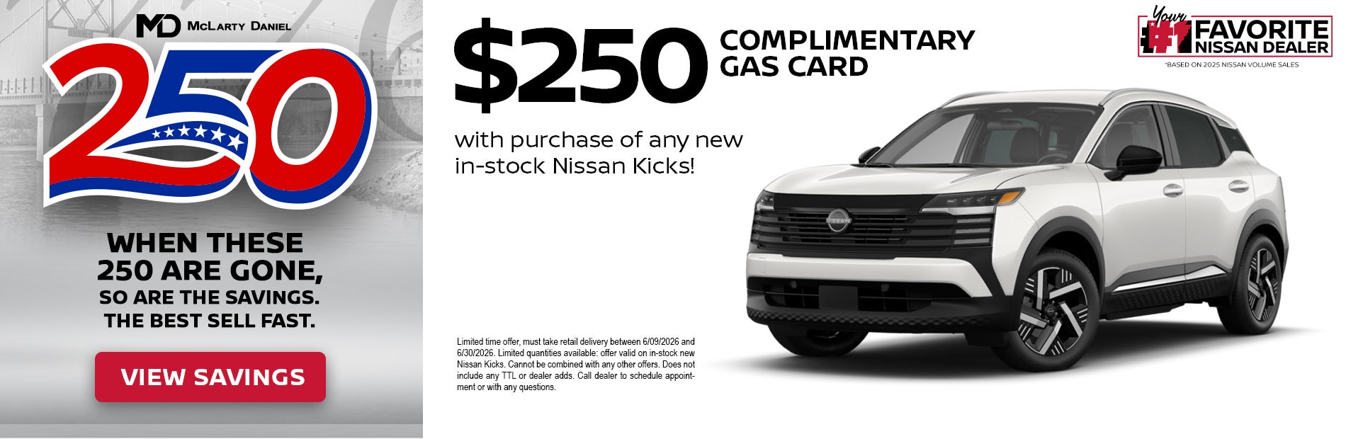 $250 Gas Card with New Nissan Kicks Purchase