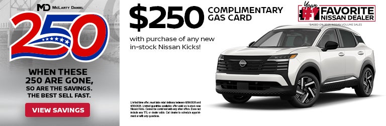 $250 Gas Card with New Nissan Kicks Purchase